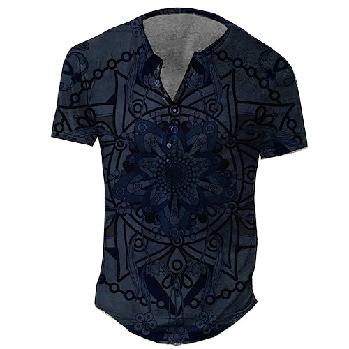 

Men's Henley Shirt Tee T shirt 3D Print Floral Graphic Plus Size Henley Daily Sports Button-Down Print Short Sleeve Tops Basic Casual Vintage Designer Navy Blue