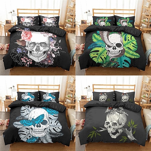 

Skull Duvet Cover Set Quilt Bedding Sets Comforter Cover,Queen/King Size/Twin/Single/(Include 1 Duvet Cover, 1 Or 2 Pillowcases Shams),3D Prnted