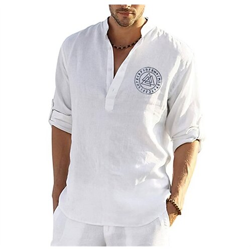 

Men's Shirt Print Solid Color Stand Collar Sports Leisure Sports Print Long Sleeve Tops Casual Fashion Classic Hawaiian White Summer Shirt