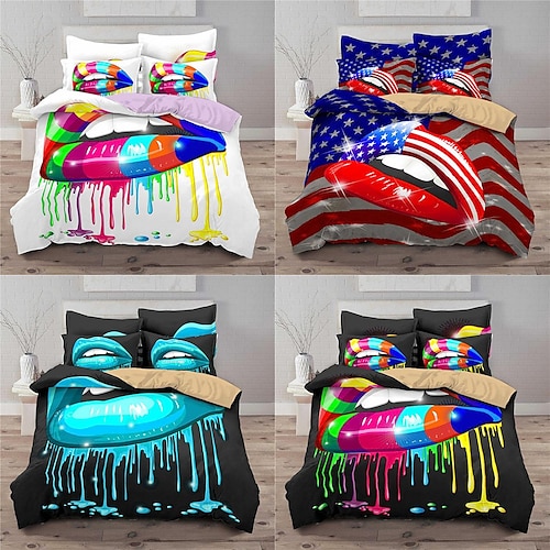 

Lip Duvet Cover Set Quilt Bedding Sets Comforter Cover,Queen/King Size/Twin/Single/(Include 1 Duvet Cover, 1 Or 2 Pillowcases Shams),3D Prnted