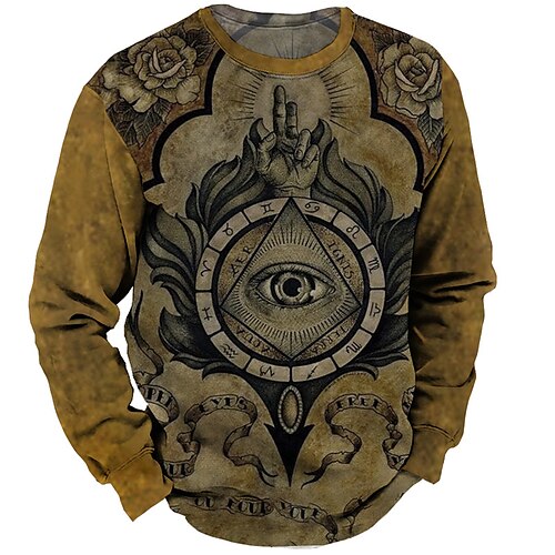 

Men's Unisex Sweatshirt Pullover Graphic Prints Eye Print Daily Sports 3D Print Casual Vintage Hoodies Sweatshirts Brown