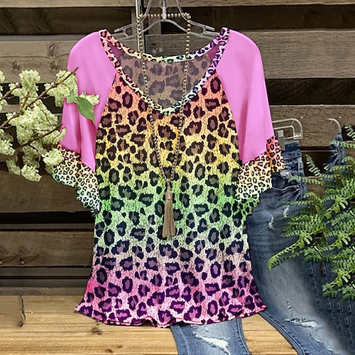 

Per donna maglietta Nero Rosa Marrone Leopardo Stampa Manica corta Giornaliero Per uscire Streetwear A V Standard Plus Size L