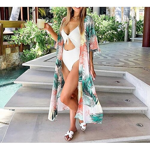

Women's Swimwear Cover Up Beach Top Normal Swimsuit UV Protection Leaf Green Bathing Suits Sexy Chic & Modern