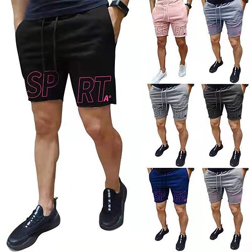 

Men's Classic Style Fashion Active Shorts Elastic Drawstring Design Print Knee Length Pants Sports Outdoor Casual Micro-elastic Graphic Letter Comfort Breathable Mid Waist Blue Black Gray Pink Light