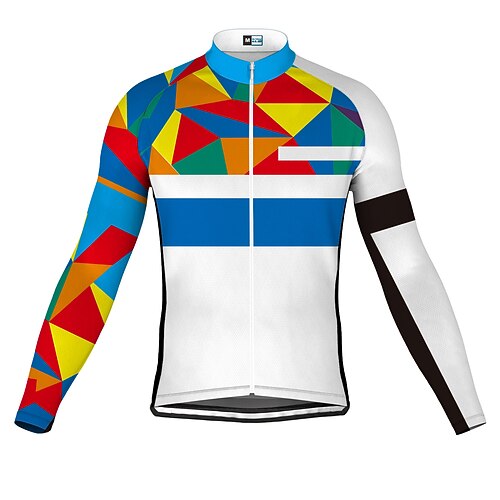 

21Grams Men's Cycling Jersey Long Sleeve Bike Top with 3 Rear Pockets Mountain Bike MTB Road Bike Cycling Breathable Quick Dry Moisture Wicking Reflective Strips Blue Rainbow Polyester Spandex Sports