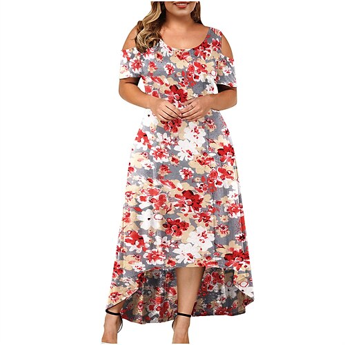 

Women's Plus Size Casual Dress Floral Crew Neck Print Short Sleeve Fall Spring Casual Maxi long Dress Causal Daily Dress