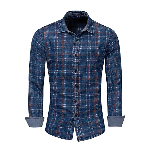 

Men's Shirt Striped Plaid Turndown Street Casual Button-Down Print Long Sleeve Tops Casual Fashion Streetwear Cool Blue Light Blue Summer Shirt