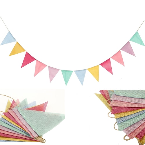 

Imitation Linen Pennant Wedding Decoration Party Color Pull Flag 12 PCS 6-color Venue Layout Decoration Bunting