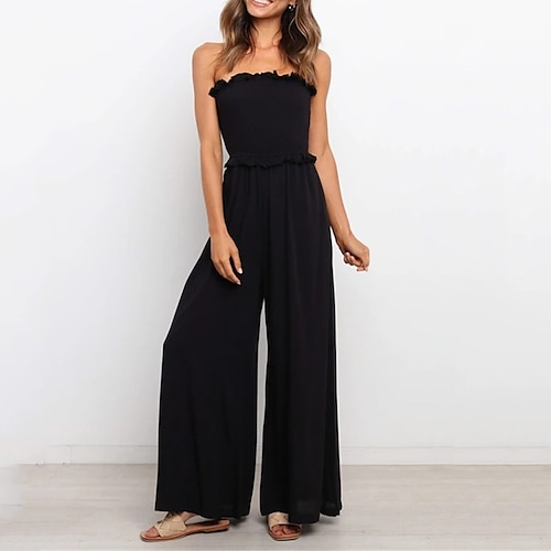 

Women's Jumpsuit Backless Solid Color Strapless Casual Street Daily Regular Fit Sleeveless Black S M L Spring