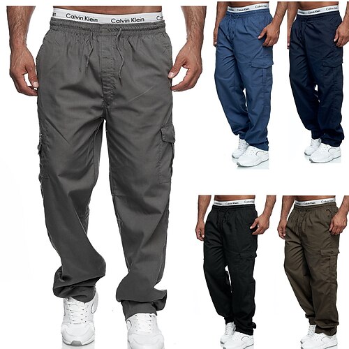 

Men's Joggers Cargo Pants Patchwork Drawstring Bottoms Athletic Cotton Breathable Quick Dry Moisture Wicking Fitness Gym Workout Running Sportswear Activewear Color Block Dark Grey Black Dark Navy