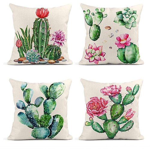 

Cactus Double Side Cushion Cover 4PC/set Soft Decorative Square Throw Pillow Cover Cushion Case Pillowcase for Sofa Bedroom Superior Quality Machine Washable