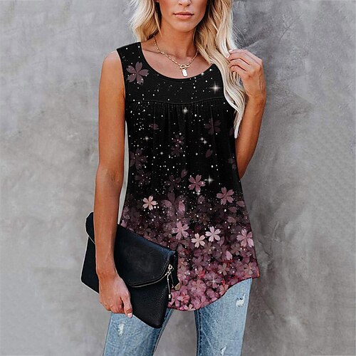 

Women's Floral Theme Tank Top Camis Floral Print Round Neck Casual Streetwear Tops Green Black Pink / 3D Print