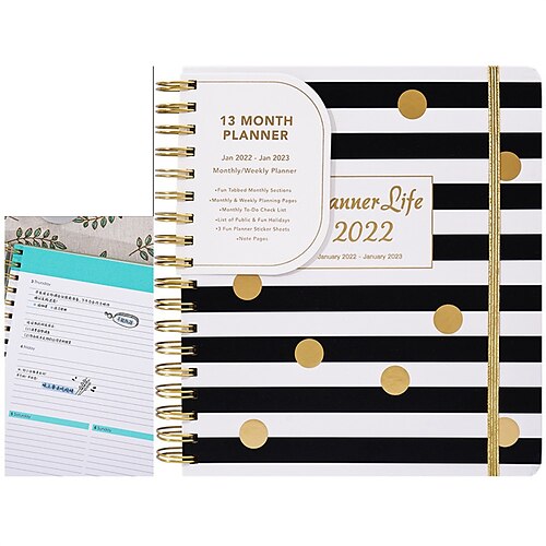

2022 Daily Weekly Monthly Planner B5 6.9×9.8 Inch Classic PU Hardcover Elastic Closure Agenda Strap Design Planner 256 Pages for School Office Business
