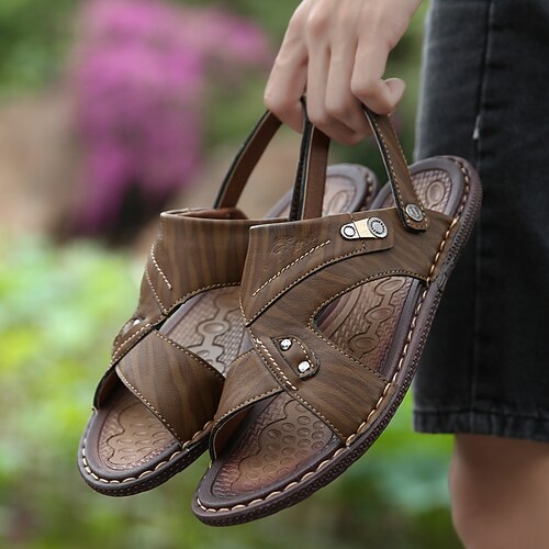 

Men's Sandals Flat Sandals Fashion Sandals Comfort Sandals Sporty Casual Roman Shoes Daily Outdoor PU Khaki Brown Spring Summer