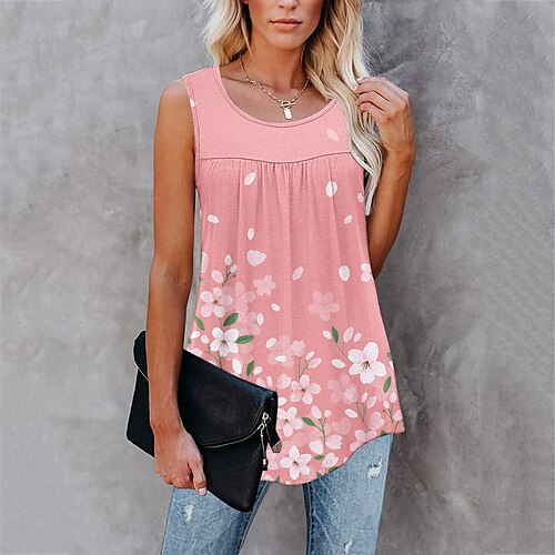 

Women's Floral Theme Tank Top Camis Floral Print Round Neck Casual Streetwear Tops Green White Pink / 3D Print