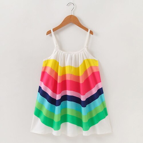 

Kids Little Girls' Dress Striped Color Block Strap Dress Daily Patchwork Rainbow Above Knee Sleeveless Beautiful Cute Dresses Spring Summer Regular Fit 2-6 Years