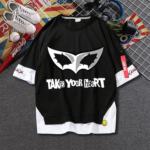 

Inspired by Persona 5 Joker T-shirt Cartoon Manga Anime Fake two piece Harajuku Street Style T-shirt For Men's Women's Unisex Adults' Hot Stamping 100% Polyester