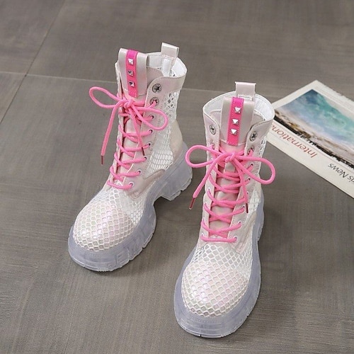 

Women's Boots Daily Clear Shoes Sandals Boots Summer Boots Booties Ankle Boots Summer Flat Heel Round Toe Casual Preppy Walking Shoes Synthetics Lace-up Solid Colored Green Rosy Pink