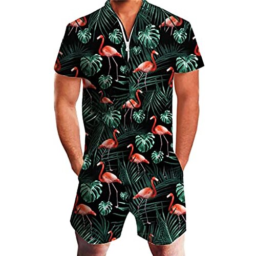 

Men's Shirt Set Summer Hawaiian Shirt Graphic Shirt Animal Turndown Pink Navy Blue White Black Outdoor Street Short Sleeve Zipper Clothing Apparel Fashion Designer Hawaiian Comfortable