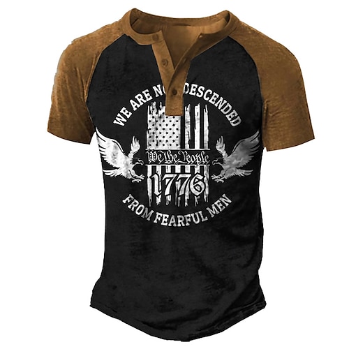 

Men's Henley Shirt Tee T shirt 3D Print Graphic Color Block Letter Plus Size Henley Daily Sports Patchwork Button-Down Short Sleeve Tops Basic Casual Classic Designer Black Gray Army Green