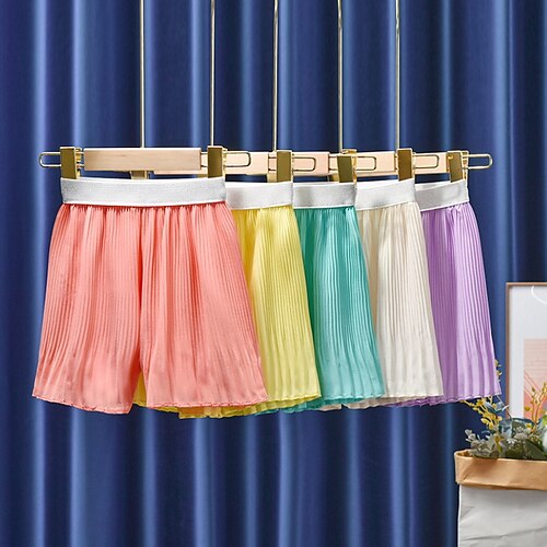 

Kids Girls' Shorts Green White Purple Solid Colored Ruched Spring Summer Active Casual 2-6 Years