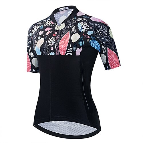 

21Grams Women's Short Sleeve Cycling Jersey Summer Spandex Black Floral Botanical Bike Top Mountain Bike MTB Road Bike Cycling Quick Dry Moisture Wicking Sports Clothing Apparel / Athleisure