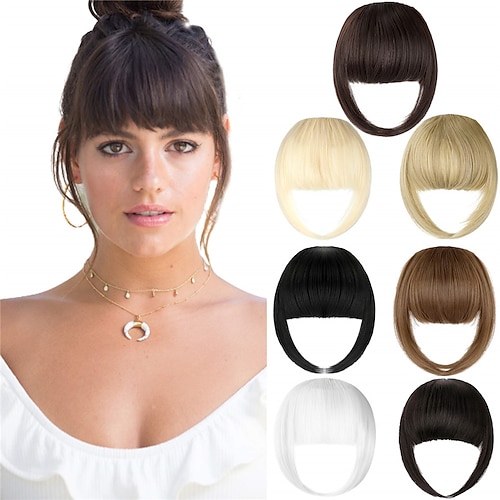 

Bangs Hair Clip Extension French Bang Clip in Thick Natural Full Front Neat Bangs Straight Fringe Bang with Temples One Piece Hairpiece