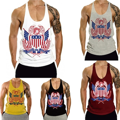 

Men's Tank Top Vest Hot Stamping Graphic Prints National Flag Plus Size Crew Neck Daily Sports Print Sleeveless Tops Fashion Classic Designer Hawaiian White Black Gray