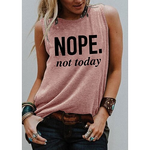 

Women's Tank Top Graphic Letter Print Round Neck Basic Tops Blue Purple Pink