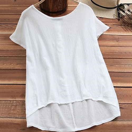 

Women's Plus Size Tops Blouse T shirt Tee Plain Asymmetric Short Sleeve Crewneck Streetwear Vacation Going out Cotton Blend Spring Summer White Black