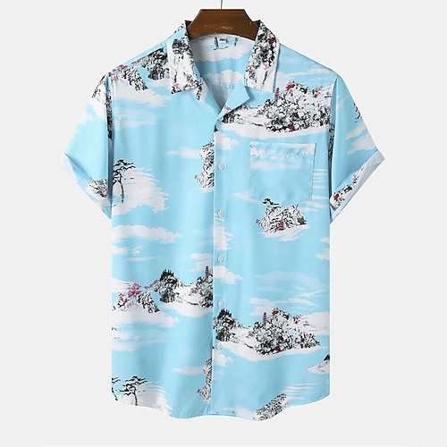 

Men's Shirt Print Sea Turndown Casual Daily Button-Down Print Short Sleeve Tops Casual Fashion Blue