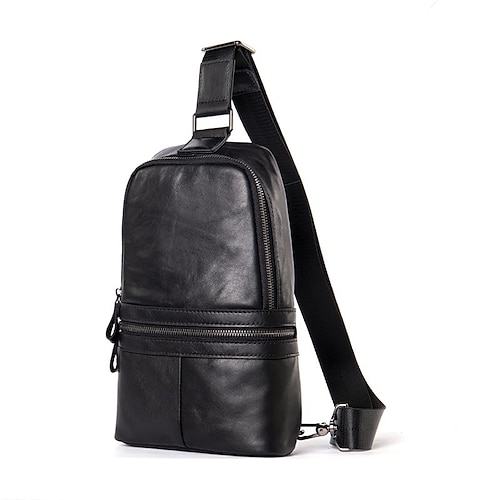 

Herren Kuriertaschen Schultertasche aus Sling Schultertasche Schaffell Täglich Reißverschluss Schwarz