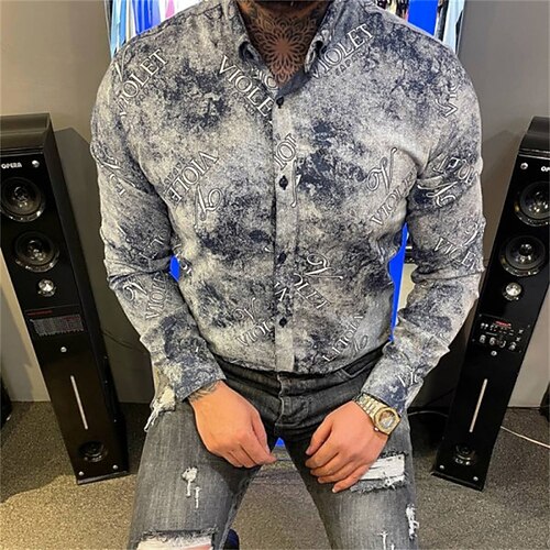 

Men's Shirt 3D Print Tie Dye Turndown Street Casual Button-Down Long Sleeve Tops Casual Fashion Breathable Comfortable Blue
