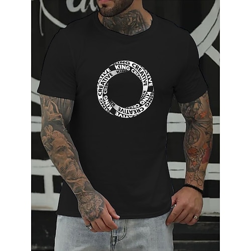 

Men's T shirt Hot Stamping Circle Letter Round Neck Casual Daily Print Short Sleeve Tops Simple Basic Blue Black Gray