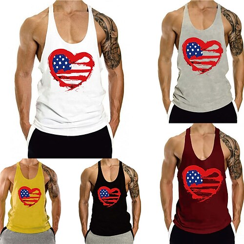 

Men's Tank Top Vest Hot Stamping Heart Graphic Prints Plus Size Crew Neck Daily Sports Print Sleeveless Tops Fashion Classic Designer Hawaiian White Black Gray