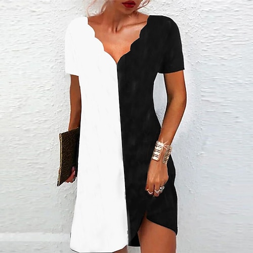 

Mini robe Femme Robe casual Manche Courte Printemps Eté - Vacances Casual Imprimer Bloc de couleur Col V 2023 Noir S M L XL XXL 3XL