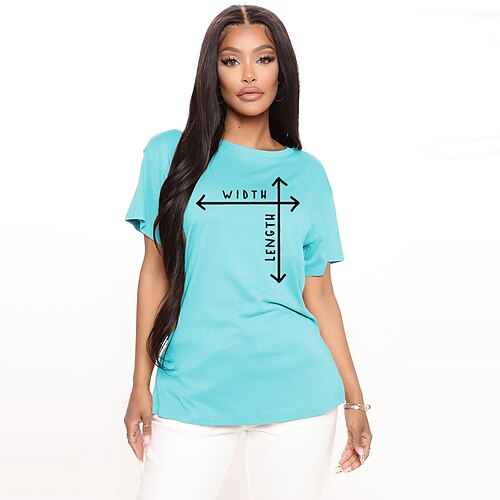 

Women's T shirt Graphic Letter Print Round Neck Basic Tops Green Blue White