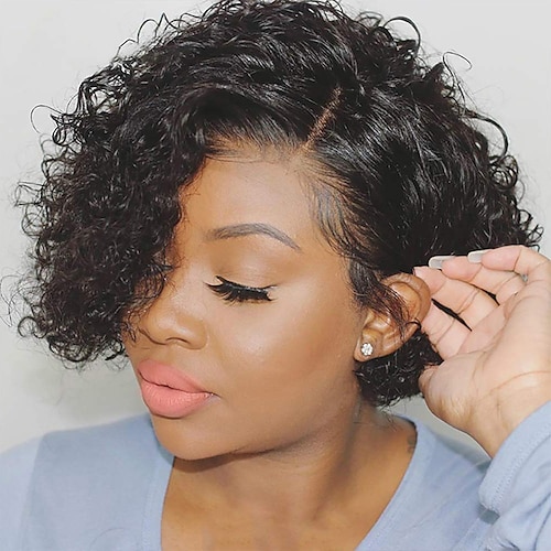 

Curly Human Hair Wigs Pixie Cut Bob 13X4X1 T Part Lace Front Wigs Lace Human Hair Wigs Deep Curly Wig Remy 13x4x1 Lace Wigs For Black Women