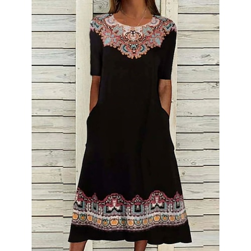 

Women's A Line Dress Midi Dress Black Half Sleeve Print Ruched Print Spring Summer Crew Neck Personalized Casual 2022 S M L XL XXL 3XL