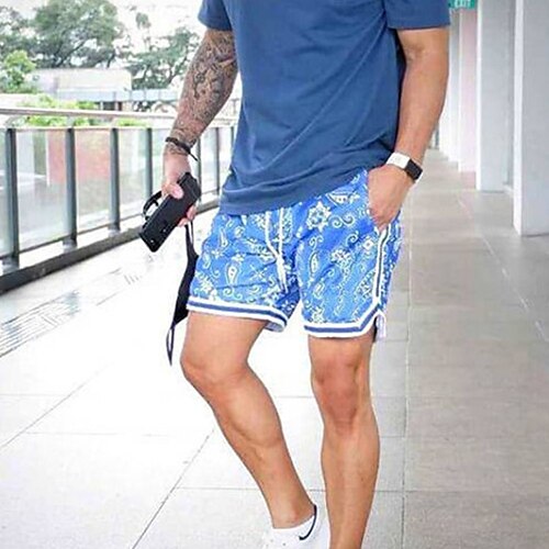 

Men's Stylish Classic Style Active Shorts Elastic Drawstring Design Print Short Pants Sports Outdoor Casual Micro-elastic Graphic Bandana Breathable Soft Mid Waist White / Black Blue Black Light Blue