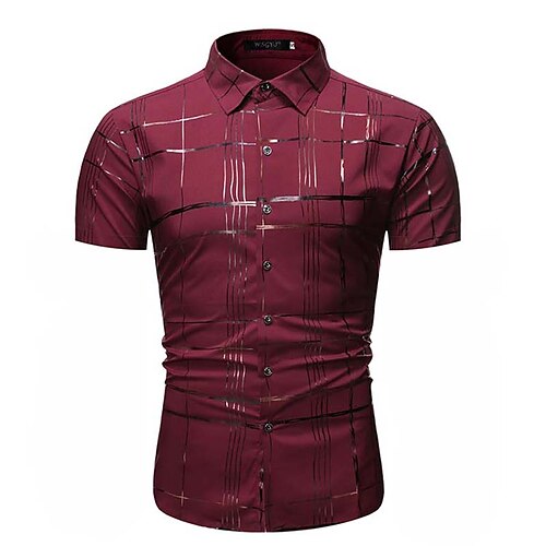 

Men's Shirt Dress Shirt Holiday Turndown Wine Navy Blue Black Print Casual Daily Short Sleeve Button-Down Print Clothing Apparel Fashion Business Casual / Summer / Summer