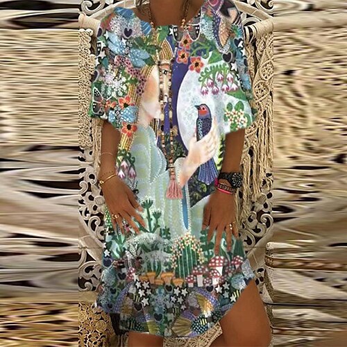 

Women's Shift Dress Short Mini Dress Green Blue Khaki Yellow Short Sleeve Floral Abstract Animal Print Spring Summer Crew Neck Casual 2022 S M L