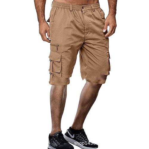 

Men's Cargo Shorts Pocket Elastic Waist Multi Pocket Solid Color Comfort Breathable Calf-Length Sports Outdoor Daily 100% Cotton Stylish Casual / Sporty ArmyGreen Black Inelastic