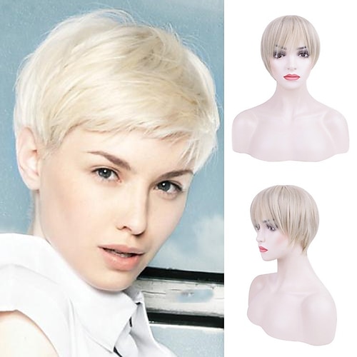 

Synthetic Wig Natural Straight Bob Short Bob Machine Made Wig 8 inch Bleach Blonde#613 Synthetic Hair 8-9 inch Women's Adjustable Comfy Fluffy Blonde / Daily Wear