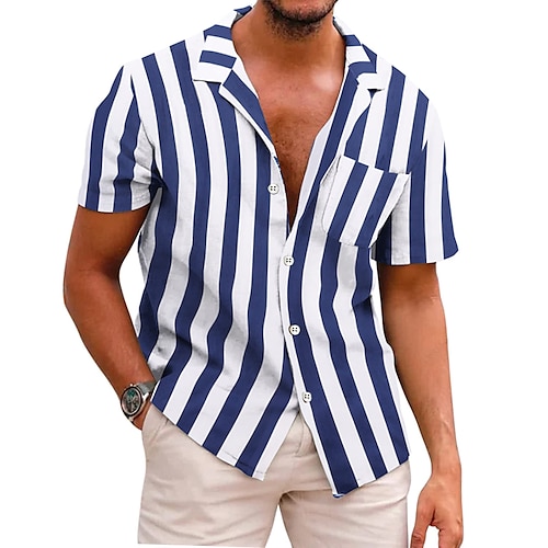 

Homme Chemise Chemise boutonnée Chemisette Chemise d'été Chemise décontractée Chemise Camp Noir Bleu Manche Courte Rayé Col rabattu 3D effet Vacances Bandes Vêtement Tenue Blocs de Couleur Classique