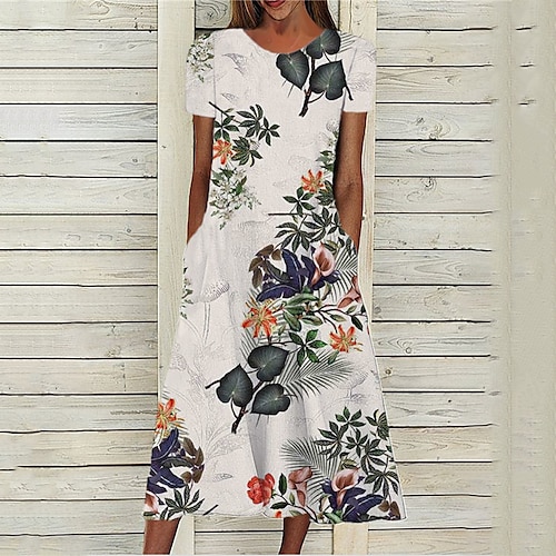 

Women's A Line Dress Midi Dress Beige Short Sleeve Floral Pocket Print Spring Summer Round Neck Stylish Casual Modern 2022 S M L XL XXL 3XL