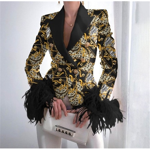 

Women's Blazer Breathable Outdoor Work Street Daily Print Double Breasted Turndown Elegant Baroque Floral Regular Fit Outerwear Long Sleeve Spring Summer Black S M L XL 2XL