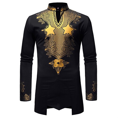 

Men's Shirt Striped Plaid Star Stand Collar Home Party Bronzing Print Long Sleeve Tops Fashion Streetwear Comfortable White Black Red