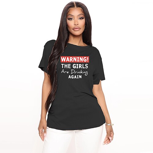 

Women's T shirt Graphic Letter Print Round Neck Basic Tops Green Blue White