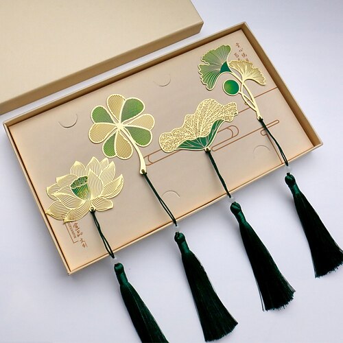 

4 pcs Metal Bookmark Plant Creative Delicate Page Markers Metal Retro Aesthetic Bookmark for Student Women Gifts /